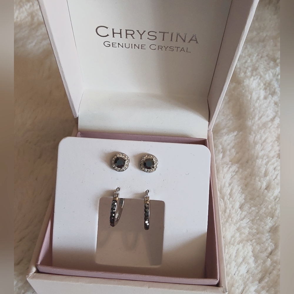 🌺 NIB Chrystina Genuine Crystal 4-Piece Earring Set
